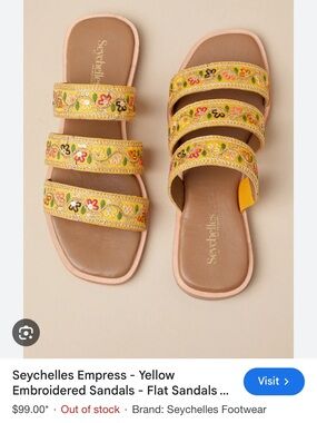 Seychelles Gold Embroidered Triple-Strap Women's Flat Sandals 7 GUC Free People